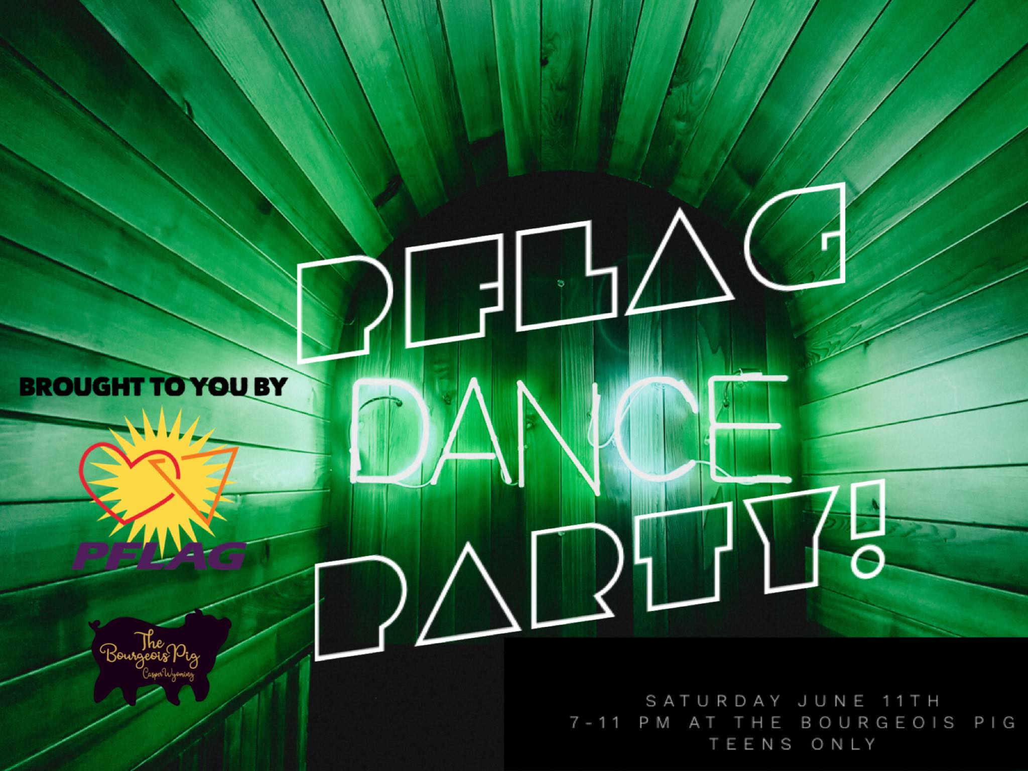 PLFAG dance party event poster