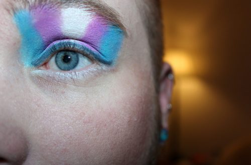 trans flag drawn in eyeshadow
